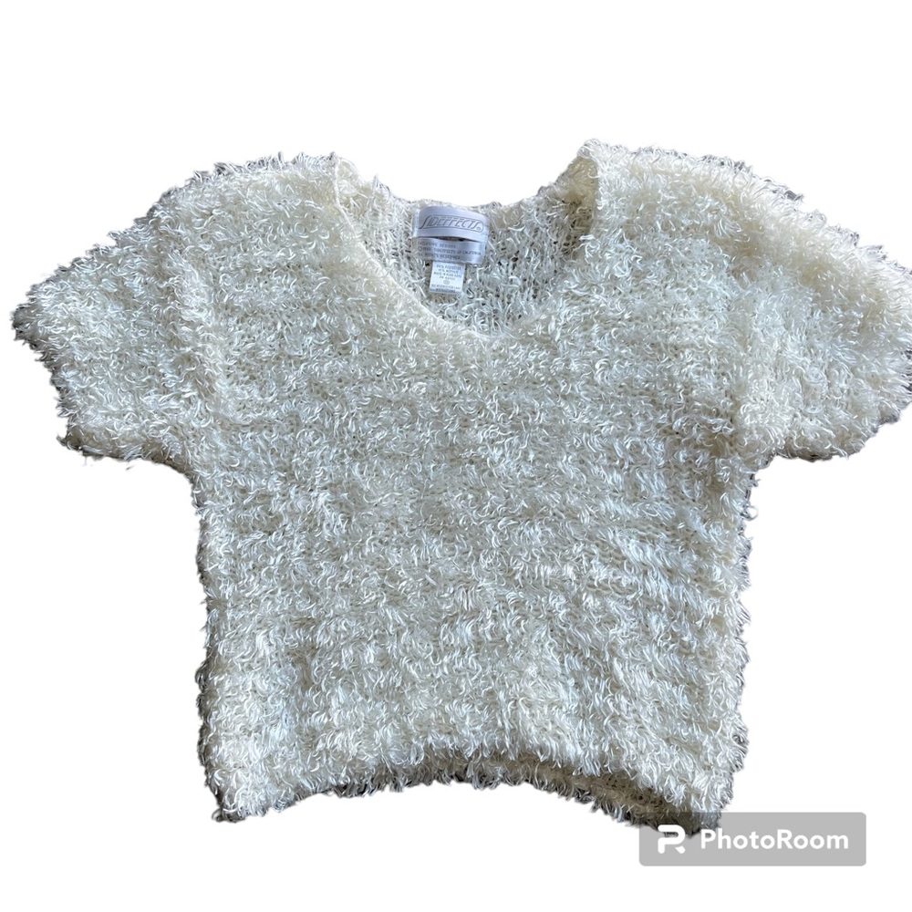 Vintage 80s Side Effects Cream Shag Short Sleeve Semi Crop Tee